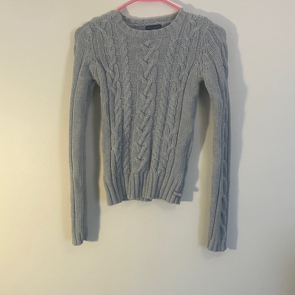 American Eagle Outfitters Light Gray Cable Knit Sweater